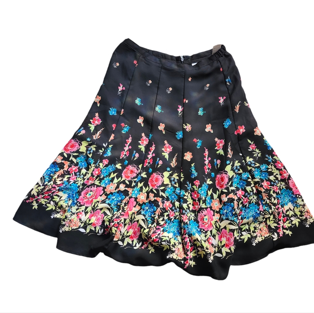 Paneled chiffon a line knee length bright floral flare‎ skirt size small petite